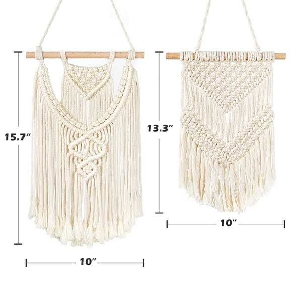2 Pcs Anthropologie Ivory Macrame Wall Hanging Art Wall Decor - Picture 3 of 4
